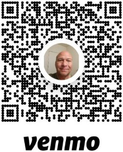 A man is smiling in front of a qr code.