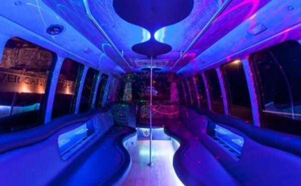 A view of the inside of a party bus.