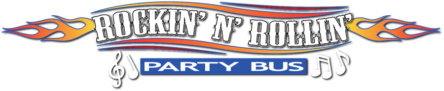 A banner that says " iron n ' roll party bus ".