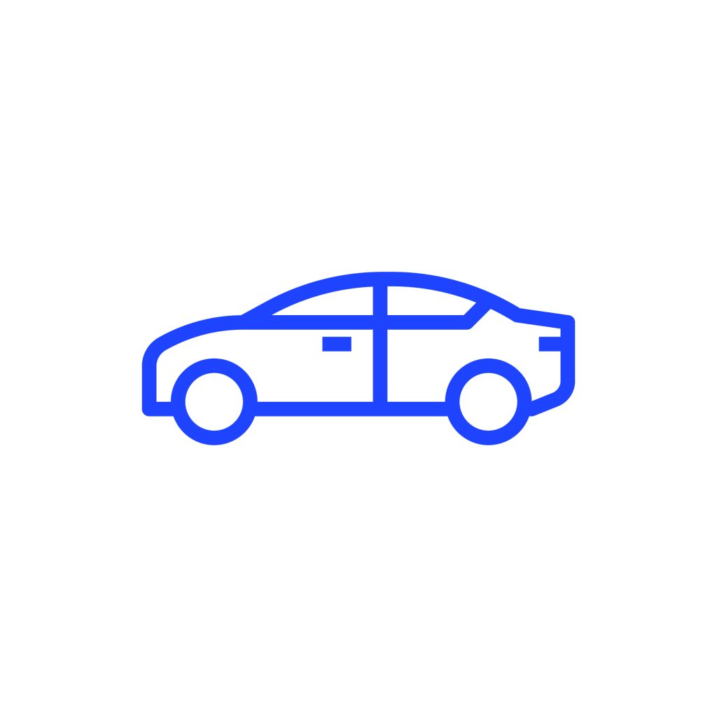 A car is shown in this blue line art.